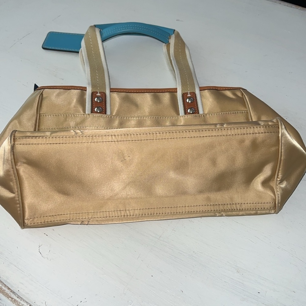 Coach Hampton Gold Blue Leather Small Tote Bag F11992 - Picture 10 of 10